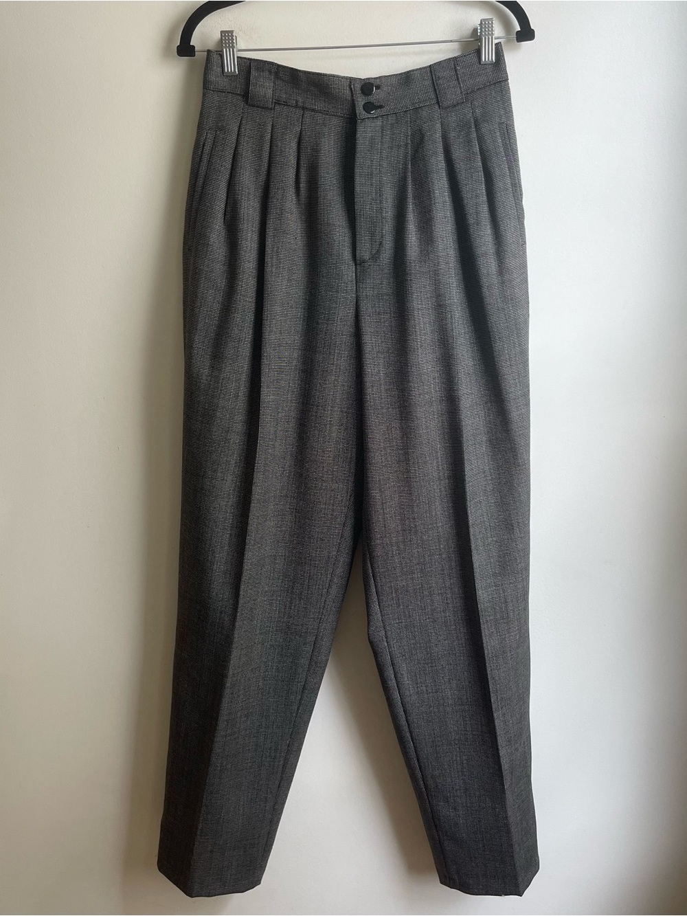 NWT Vintage Giorgio Sant'Angelo Wool Tweed Pants Pleat High Waist Check Gray 12